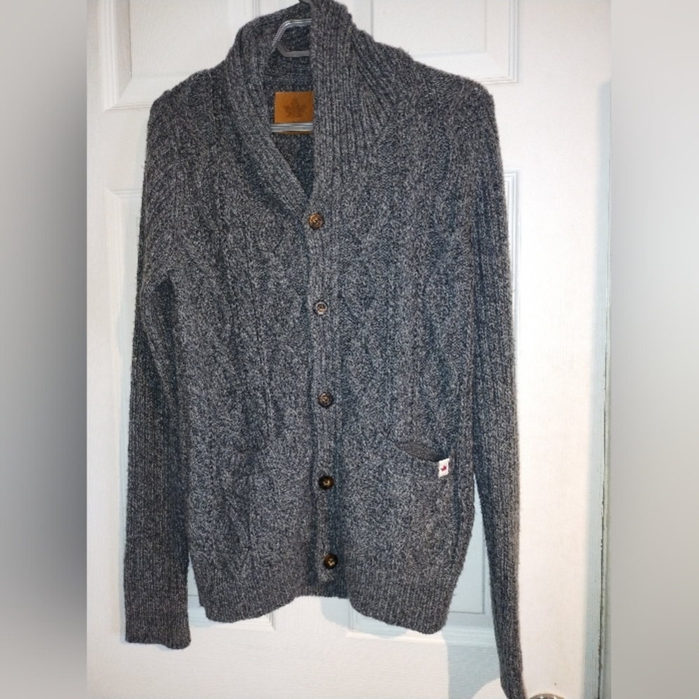 Canadiana Gray Cable Knit Men's Cardigan Sweater